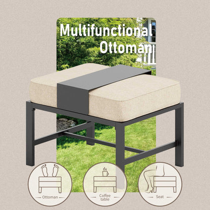 7-Seater Patio Conversation Set Metal Outdoor Furniture Set with Swivel Chairs and Ottomans - Beige