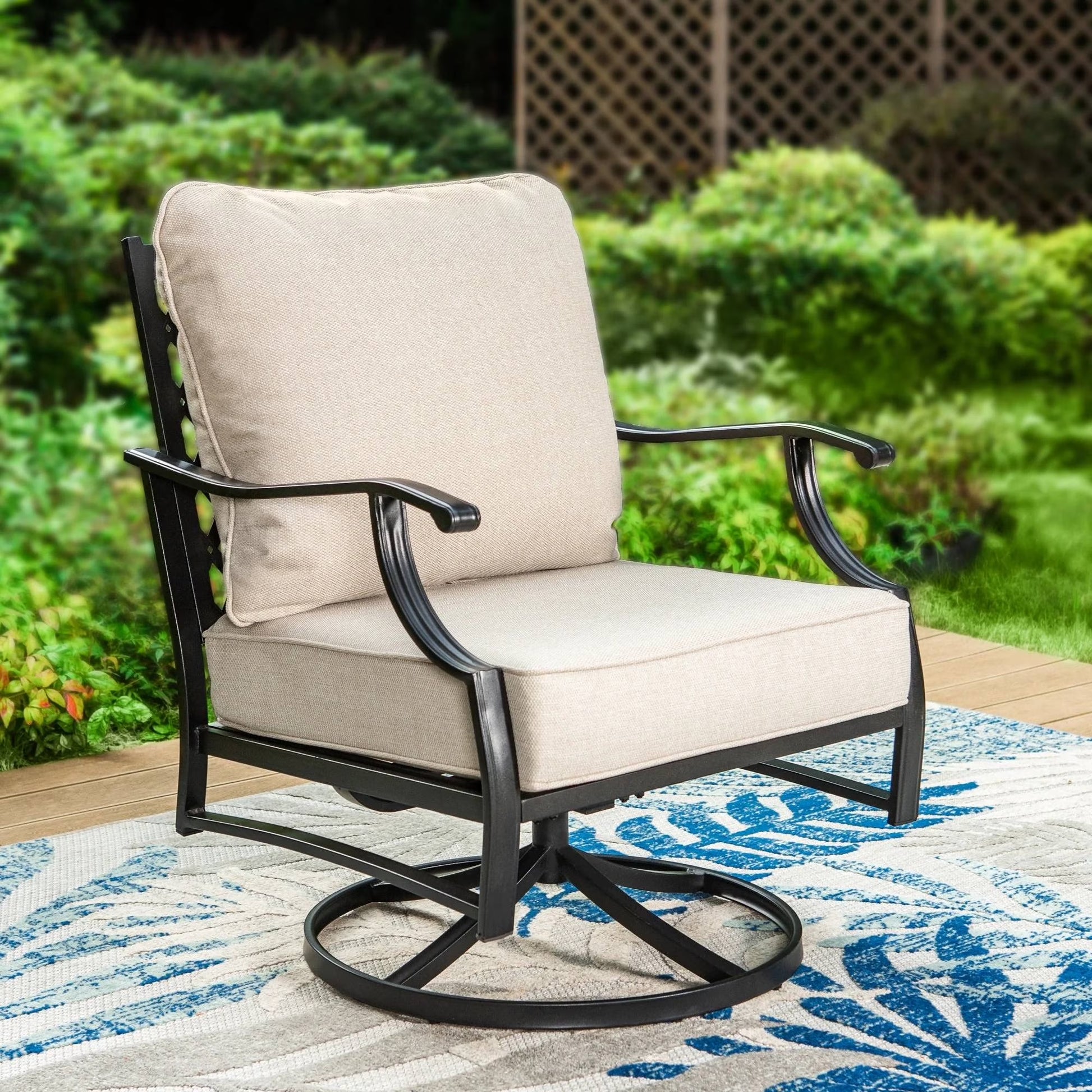 7-Seater Patio Conversation Set Metal Outdoor Furniture Set with Swivel Chairs and Ottomans - Beige