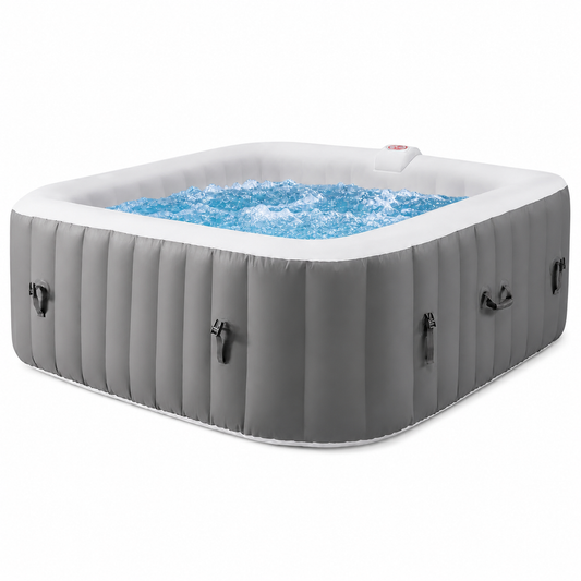 73In Square Hot Tub for 4-6 Person,  Inflatable Hot Tub Home SPA for Outdoor, 910L Capacity, 130Pcs Massage Jets, W/4 Filters, Lockable Cover, Storage Bag, 2 Cup Holder, Gray